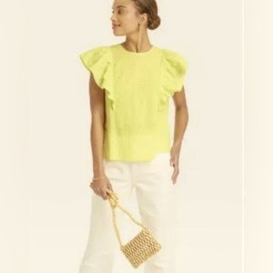 A New Day -NWT Neon Green Short Ruffle Sleeve Blouse